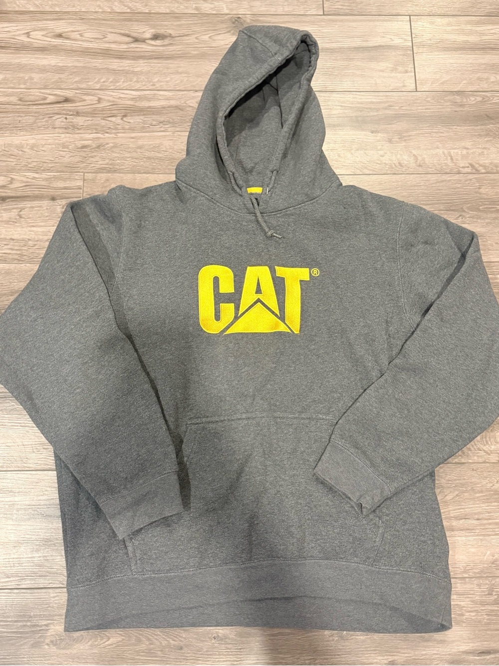 CAT Caterpillar Logo Pullover Hoodie Grey Yellow Men’s XXL
